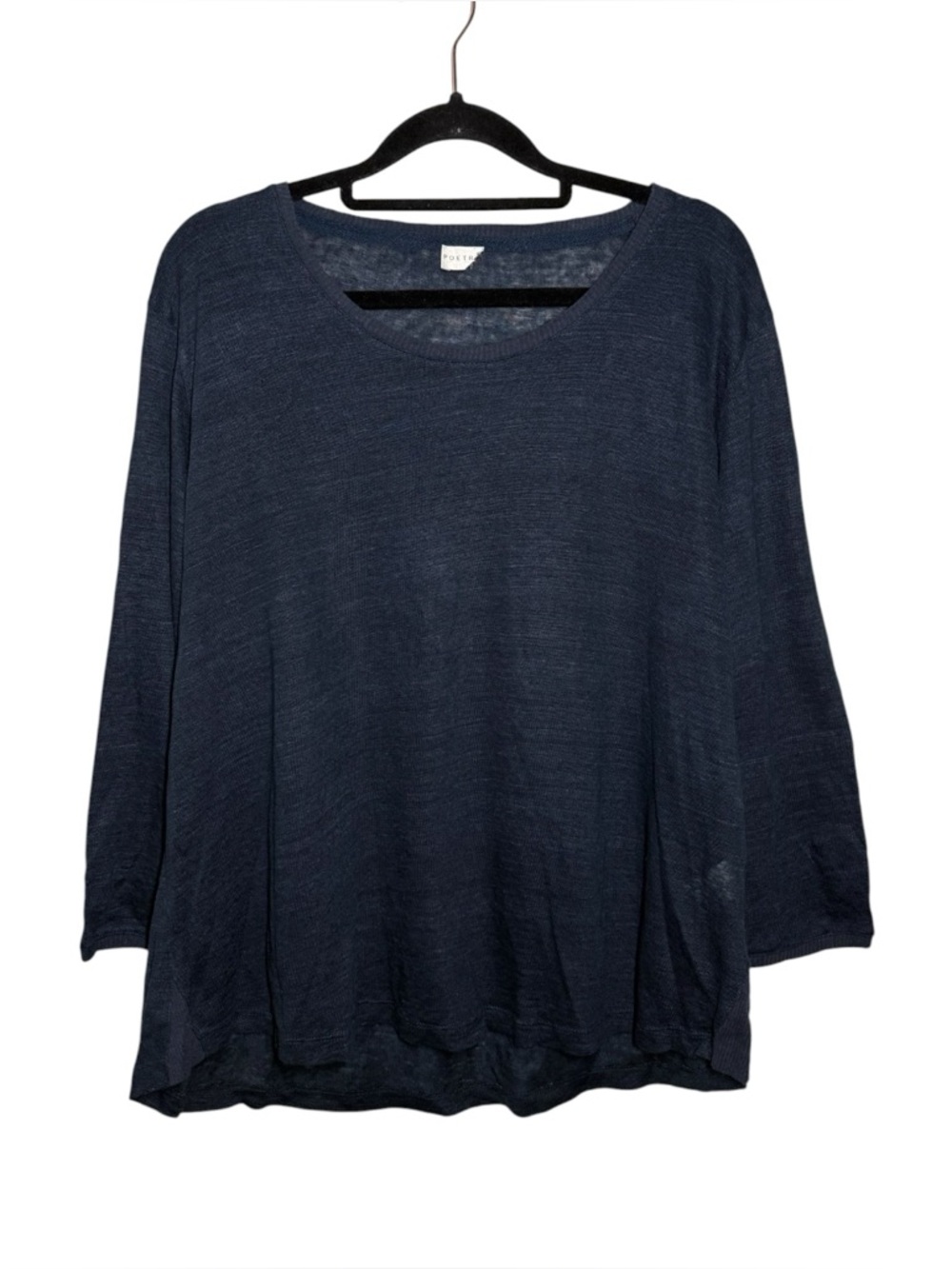 Poetry Navy Blue Linen Lighweight Relaxed Round Neck Top - 16